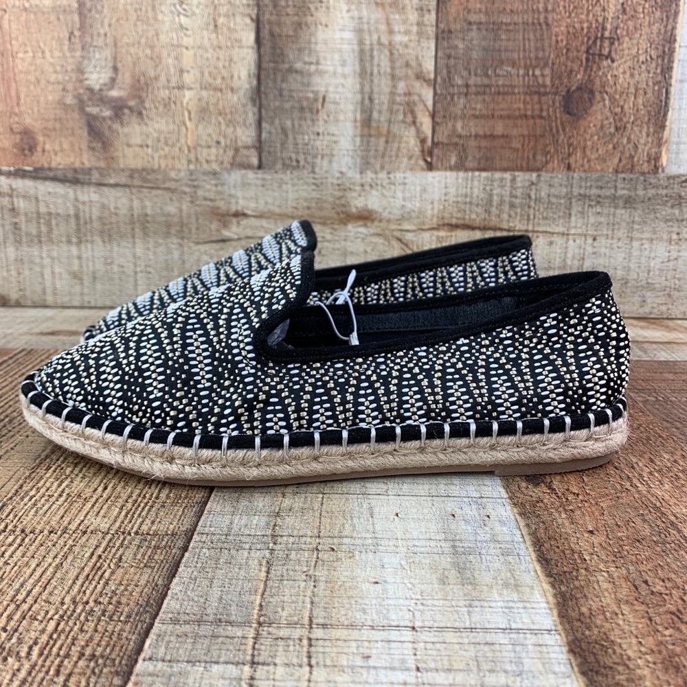 Black Woven Espadrille Flat Slip On Shoes